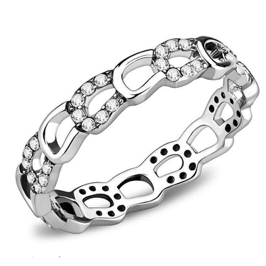 DA111 - High polished (no plating) Stainless Steel Ring with AAA Grade CZ in Clear