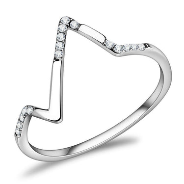 DA107 - High polished (no plating) Stainless Steel Ring with AAA Grade CZ in Clear