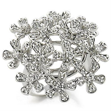 9W143 - Rhodium Brass Ring with AAA Grade CZ in Clear