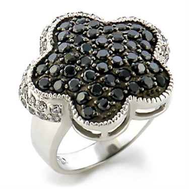 9W099 - Rhodium + Ruthenium Brass Ring with AAA Grade CZ in Jet