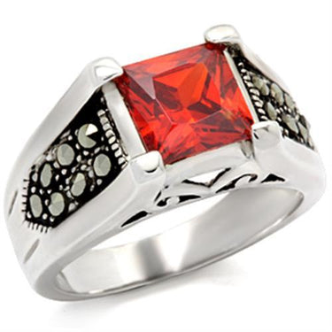 9X019 - Antique Tone 925 Sterling Silver Ring with AAA Grade CZ in Garnet