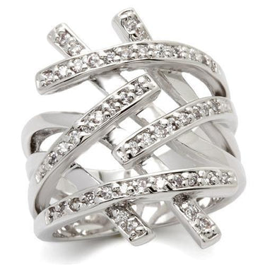 0W061 - Rhodium Brass Ring with AAA Grade CZ in Clear