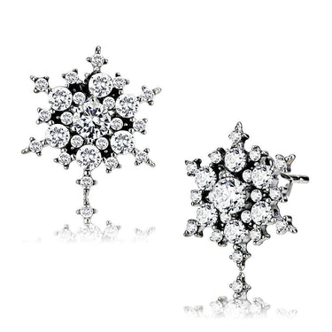 DA294 - High polished (no plating) Stainless Steel Earrings with AAA Grade CZ in Clear