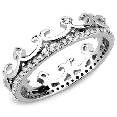 DA267 - High polished (no plating) Stainless Steel Ring with AAA Grade CZ in Clear