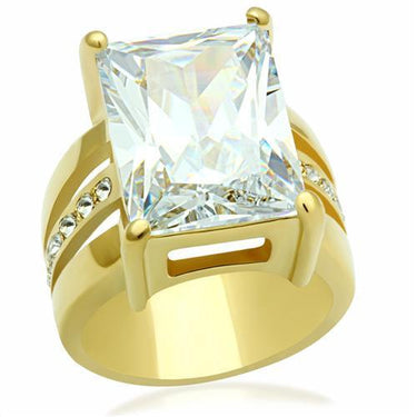 GL089 - IP Gold(Ion Plating) Brass Ring with AAA Grade CZ in Clear