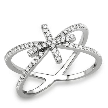 DA353 - High polished (no plating) Stainless Steel Ring with AAA Grade CZ in Clear