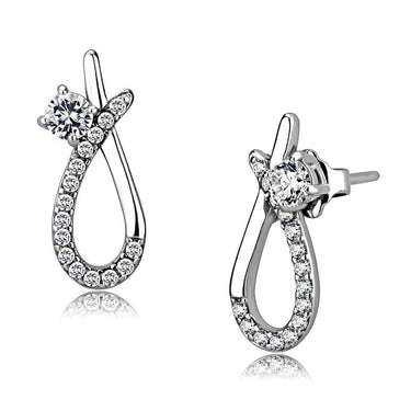 DA196 - High polished (no plating) Stainless Steel Earrings with AAA Grade CZ in Clear