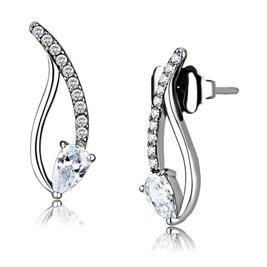 DA185 - High polished (no plating) Stainless Steel Earrings with AAA Grade CZ in Clear