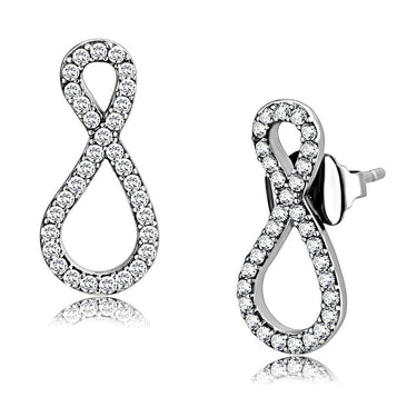 DA186 - High polished (no plating) Stainless Steel Earrings with AAA Grade CZ in Clear