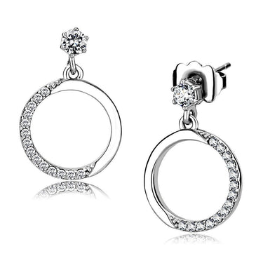 DA180 - High polished (no plating) Stainless Steel Earrings with AAA Grade CZ in Clear