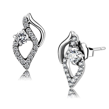 DA199 - High polished (no plating) Stainless Steel Earrings with AAA Grade CZ in Clear