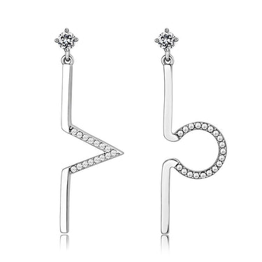 DA191 - High polished (no plating) Stainless Steel Earrings with AAA Grade CZ in Clear