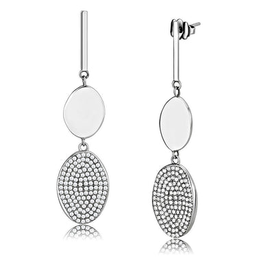 DA193 - High polished (no plating) Stainless Steel Earrings with AAA Grade CZ in Clear