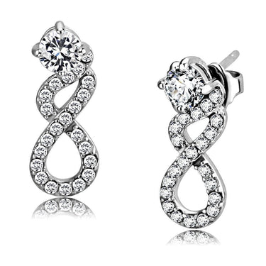 DA203 - High polished (no plating) Stainless Steel Earrings with AAA Grade CZ in Clear