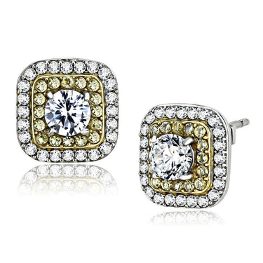 DA220 - Two-Tone IP Gold (Ion Plating) Stainless Steel Earrings with AAA Grade CZ in Clear