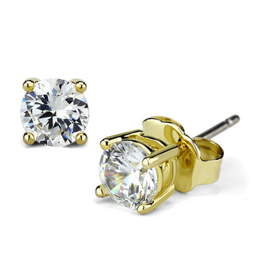 LO3958 - Gold Brass Earrings with AAA Grade CZ in Clear
