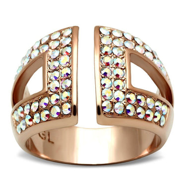 GL222 - IP Rose Gold(Ion Plating) Brass Ring with Top Grade Crystal in Aurora Borealis (Rainbow Effect)
