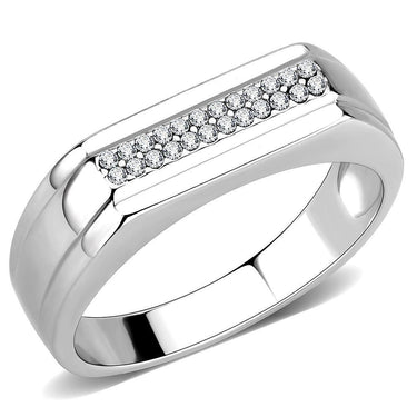 DA251 - High polished (no plating) Stainless Steel Ring with AAA Grade CZ in Clear