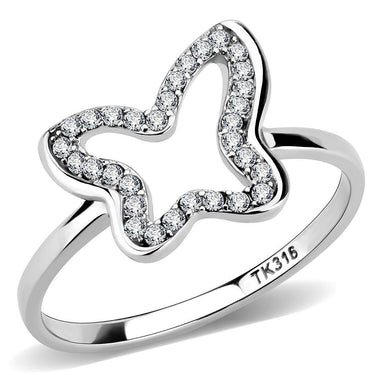 DA241 - High polished (no plating) Stainless Steel Ring with AAA Grade CZ in Clear