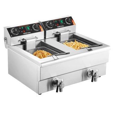 Commercial Electric Deep Fryer Countertop Deep Fryer with Dual Tanks 3000W