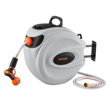 Retractable Hose Reel Water Hose Reel 100'x1/2" 180° Swivel Wall-Mounted,Garden Water Hose Reel with 9-Pattern Nozzle,Automatic Rewind, Lock at Any Length, with Slow Return System