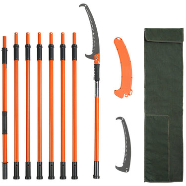 Manual Pole Saw, 7.3-27 ft Extendable Tree Pruner, Sharp Steel Blade High Branches Trimming, Manual Branch Trimmer with Lightweight 8 Fiberglass Handles, for Pruning Palms and Shrubs