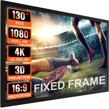 Projector Screen Fixed Frame 130inch Diagonal 16:9 Movie Projector Screen 4K HD with Aluminum Frame Projector Screen Wall Mounted for Home Theater Office