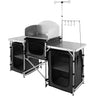 Camping Kitchen Table, Folding Outdoor Cooking Table with Storage Carrying Bag, Aluminum Cook Station 3 Cupboard & Detachable Windscreen, Quick Set-up for Picnics, BBQ, RV Traveling, Black