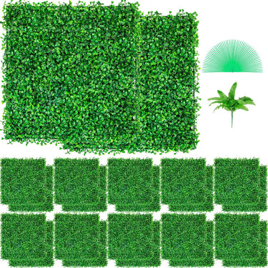 Artificial Boxwood Panel UV 24pcs Boxwood Hedge Wall Panels Artificial Grass Backdrop Wall 10" X 10" 4 cm Green Grass Wall, Fake Hedge for Decor Privacy Fence Indoor, Outdoor Garden Backyard