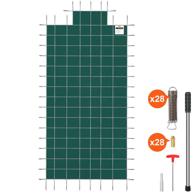 Pool Safety Cover Fits 16x32ft Rectangle Inground Safety Pool Cover Green Mesh with 4x8ft Center End Steps Solid Pool Safety Cover for Swimming Pool Winter Safety Cover