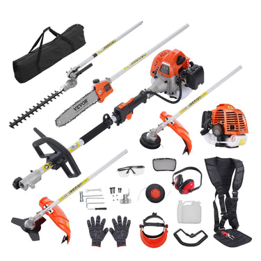 26CC 6-in-1 Multi-Functional Trimming Tools, Gas Hedge Trimmer, Weed Eater, String Trimmer, Brush Cutter, Edger, Pole Saw Chainsaw Pruner with Extension Pole