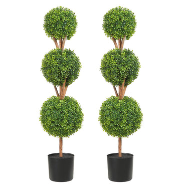 Artificial Topiaries Boxwood Trees, 48 inch Tall (2 Pieces), 3 Ball-Shape Faux Topiaries Plant with Planters, Green Feaux Plant w/ Replaceable Leaves & Port for Decorative Indoor/Outdoor/Garden