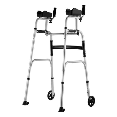 2 in 1 Folding Walker with Armrest Pads & 5" Solid Wheel Height Adjustable