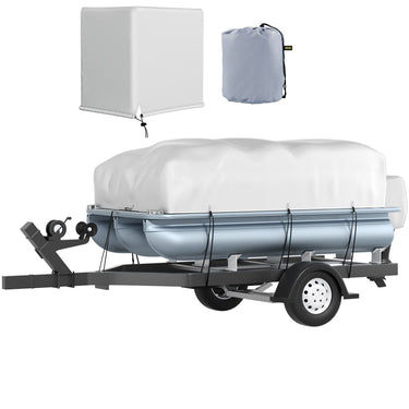 Pontoon Boat Cover, Fit for 17'-20' Boat, Heavy Duty 600D Marine Grade Oxford Fabric, UV Resistant Waterproof Trailerable Boat Cover w/ 7 Wind-Proof Straps, Gray