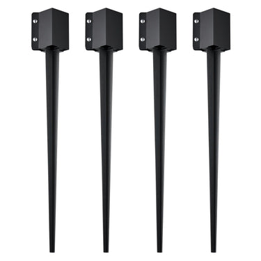 Fence Post Anchor Ground Spike, 4 Pack 36 x 4 x 4 Inches Outer Diameter (Inner Diameter 3.5 x3.5 Inches), Metal Black Powder Coated Post Stake Ground, for Mailbox Deck Garden Railing