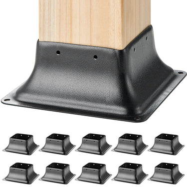 Post Base 4x4 10Pcs, Internal 3.6"x3.6" Heavy Duty Powder-Coated Steel Post Bracket Fit for Standard Wood Post Anchor, Decking Post Base for Deck Porch Handrail Railing Support