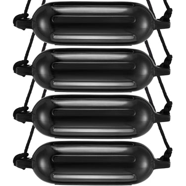 Boat Fenders, 5.5" x 20" Boat Bumpers for Docking, Inflatable Ribbed Fender with Center Holes, Marine Boat Dock Fender Bumper with Air Pump, 4 Needles and 4 Ropes and Storage Bag, Black