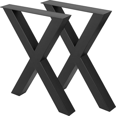 Set of 2 Steel Table Legs, 28''Height 24''Wide Dining Table Legs, Heavy Duty 3.1" Square Box Section X Frame Table Legs, 28x24x3.1 Inch Black Color Industrial Country Style Metal Dining Legs