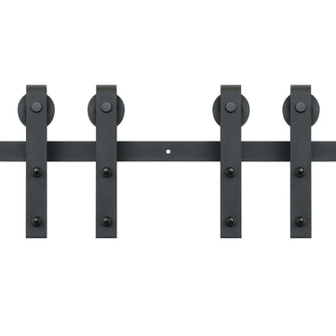 8FT Sliding Barn Door Hardware Kit, 330LBS Heavy Duty Barn Door Track Kit for Double Doors, Fit 3.7-4.3FT Total Wide and 1.3"-1.8" Thick 2 Door Panel, with Smooth & Silent Pulley (J Shape)