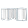Free Standing Dog Gate, 32" H x 96.5" W Freestanding Pet Gate, 4 Panels Foldable Dog Gate for Wide and Narrow Passageways, Expandable Dog Barrier with Silent Foot Support for Indoor, White