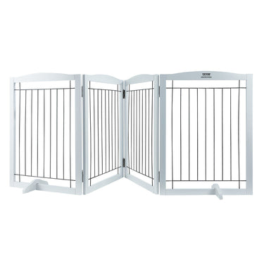 Free Standing Dog Gate, 32" H x 96.5" W Freestanding Pet Gate, 4 Panels Foldable Dog Gate for Wide and Narrow Passageways, Expandable Dog Barrier with Silent Foot Support for Indoor, White