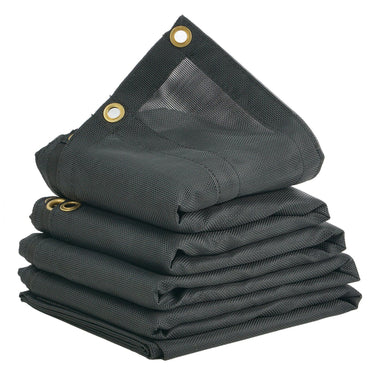 Dump Truck Mesh Tarp, 8 x 18 ft, PVC Coated Black Heavy Duty Cover with 5.5" 18oz Double Pocket, Brass Grommets, Reinforced Double Needle Stitch Webbing Fits Manual or Electric Dump Truck System
