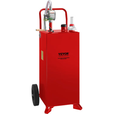 30 Gallon Fuel Caddy, Fuel Storage Tank on 2 Wheels, Portable Gas Caddy with Manuel Transfer Pump, Gasoline Diesel Fuel Container for Cars, Lawn Mowers, ATVs, Boats, More, Red