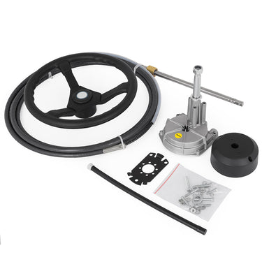 Outboard Steering System 15' Outboard Steering System 15 Feet Boat Steering Cable with 13" Wheel Durable Marine Steering System