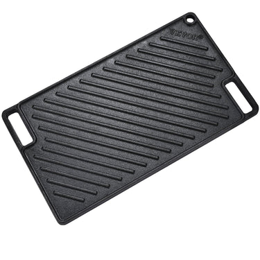 Reversible Grill/Griddle, 9.7"x16.7" Pre-Seasoned Cast Iron Griddle, Rectangular Double Burner Griddle Pan, Non-Stick Family Pan Cookware with Handles, Flat Top Plate for BBQ, Gas Grill, Black