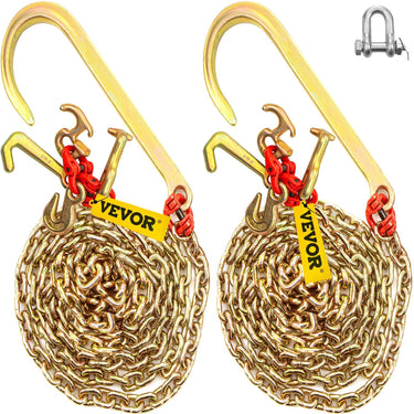 J Hook Chain, 5/16 in x 10 ft Bridle Tow Chain, G80 Bridle Transport Chain, Alloy Steel Chain with 2 G70 J Hooks, 9260 Lbs Break Strength Tow Hooks for Trucks, J Hooks Towing Straps 2PCS