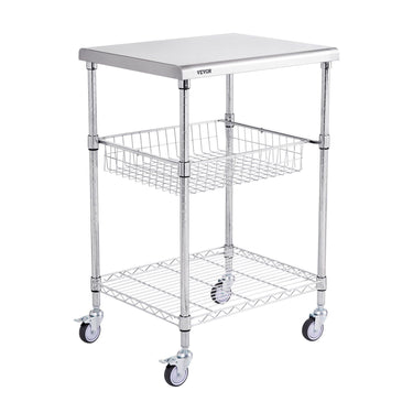 3-Tier Utility Cart Rolling Cart on Wheels 24"x20"x36.6" 470 LBS 6 Hooks