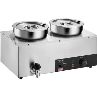 Electric Soup Warmer, Dual 7.4QT Stainless Steel Round Pot 86~185°F Adjustable Temp, 1200W Commercial Bain Marie with Anti-dry Burn and Reset Button, Soup Station for Restaurant, Buffet, Silver