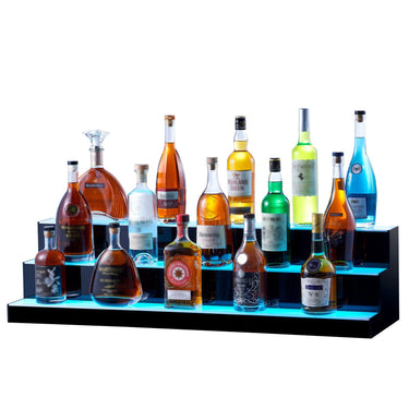 LED Lighted Liquor Bottle Display, 3 Tiers 40 Inches, Illuminated Home Bar Shelf with RF Remote & App Control 7 Static Colors 1-4 H Timing, Acrylic Drinks Lighting Shelf for Holding 30 Bottles