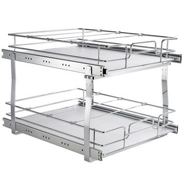 2 Tier 20"W x 21"D Pull Out Cabinet Organizer, Heavy Duty Slide Out Pantry Shelves, Chrome-Plated Steel Roll Out Drawers, Sliding Drawer Storage for Inside Kitchen Cabinet, Bathroom, Under Sink